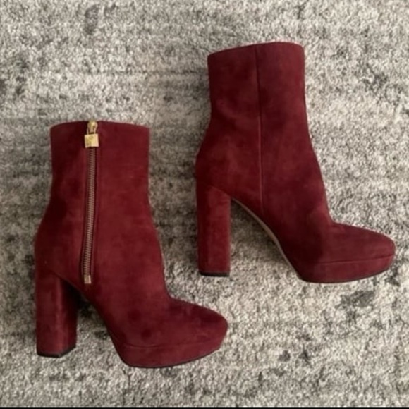 Michael Kors Burgundy Suede Platform Booties - Picture 2 of 4